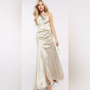 - ASOS DESIGN Bridesmaid Satin Halter Maxi Dress